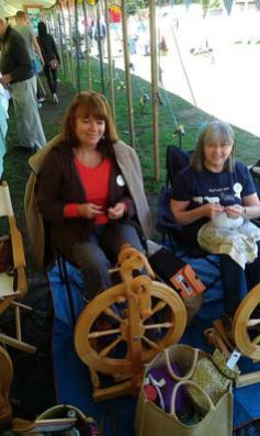 Sue Routledge and Karen Ashley spinning at Sutton on Trent festival